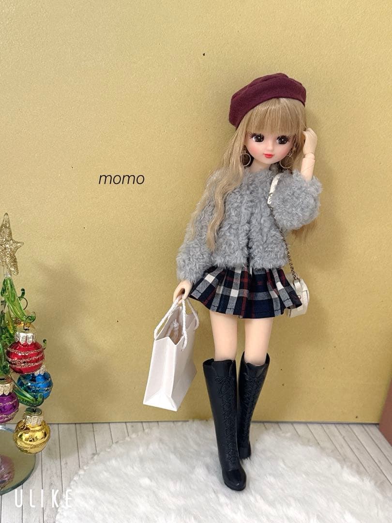 22cmドール服 ショート丈ボアコート コーデ3点セット