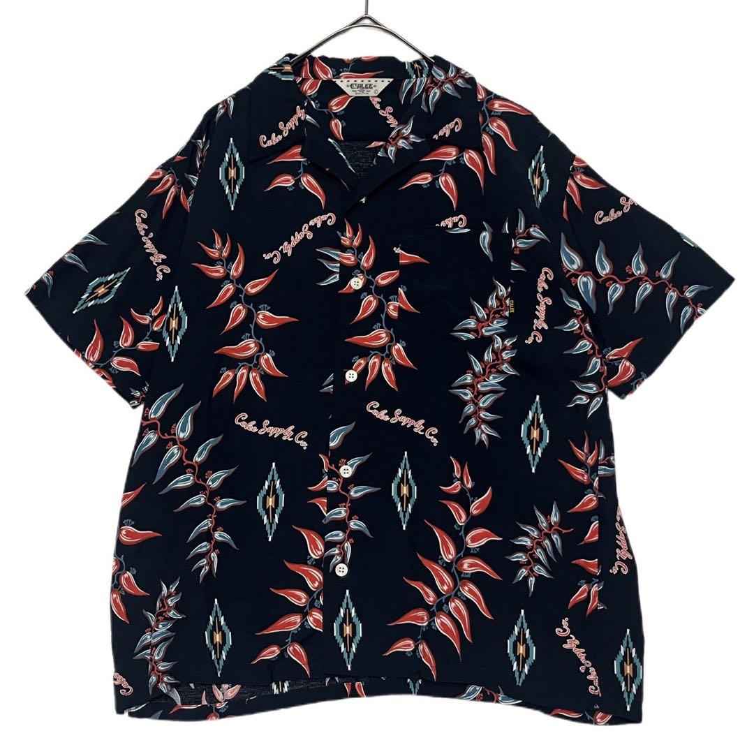 CALEE 美品 ネイティブ 柄 アロハシャツ レーヨン L ネイビー キャリー