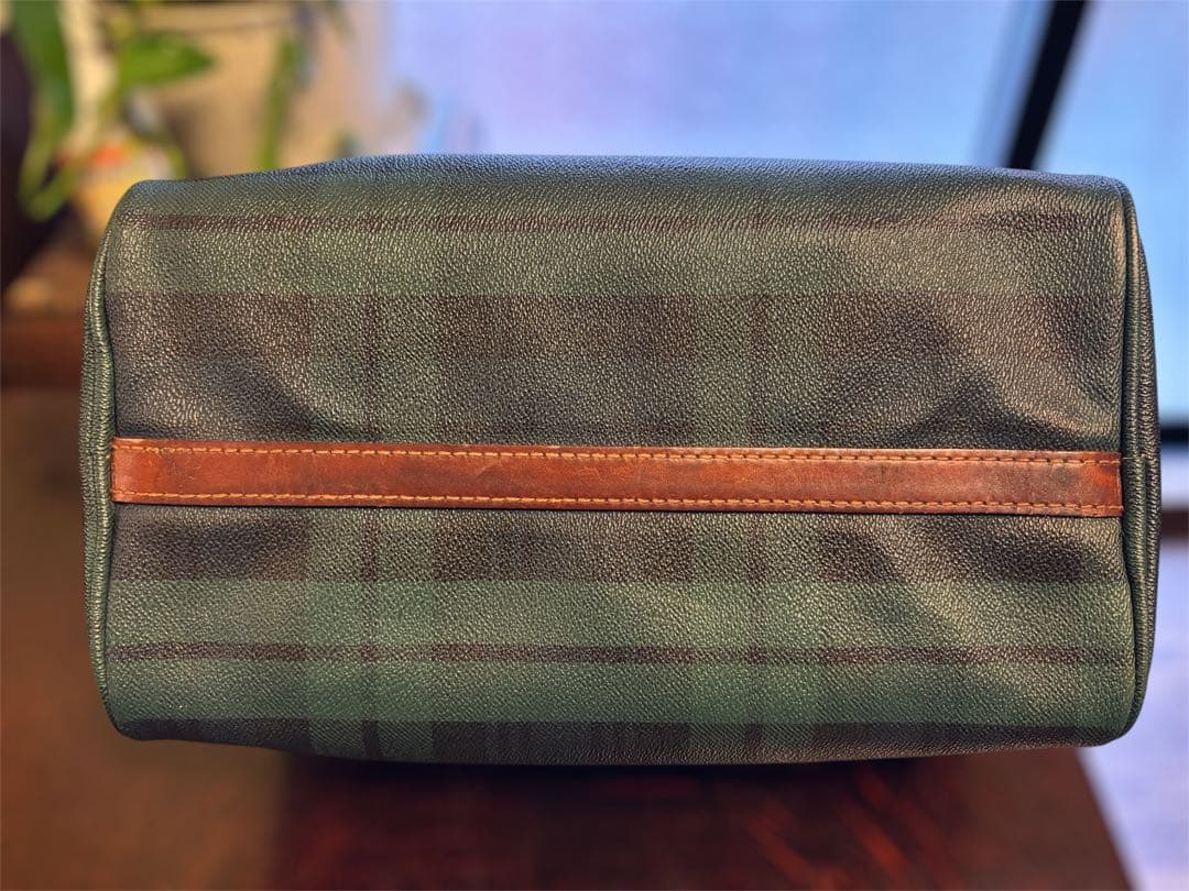 USED ポロラルフローレン ボストン PVC レザー グリーン チェック柄 USED ポロラルフローレン ボストン PVC レザー グリーン チェック柄