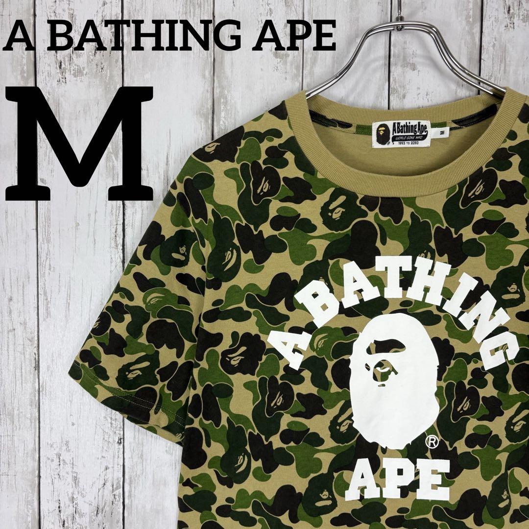 【定番人気】A BATHING APE カレッジロゴ サルカモ 総柄 Tシャツ