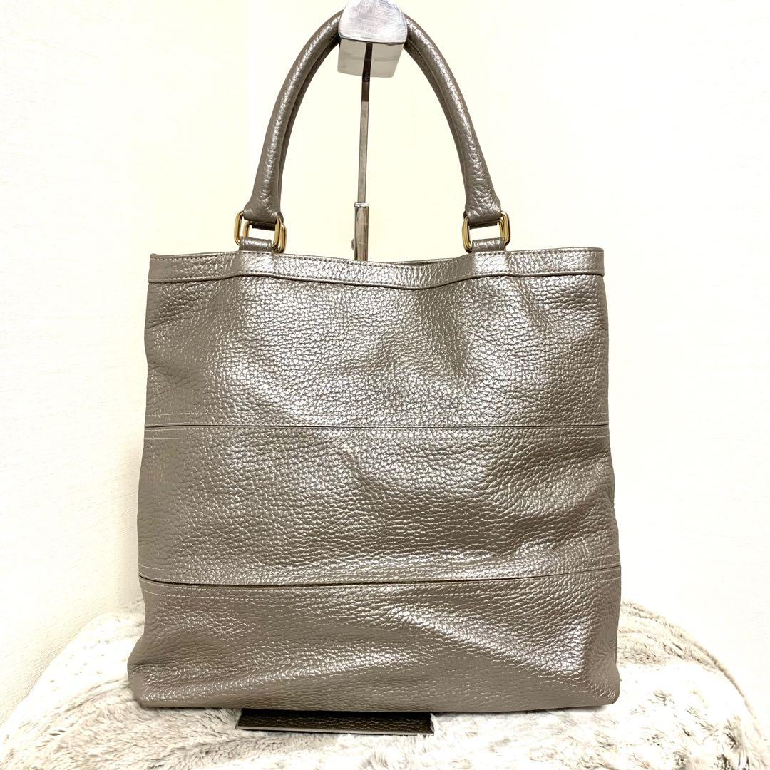 美品 WAKO 銀座和光 ハンドバッグ オールレザー シボ革 シルバー