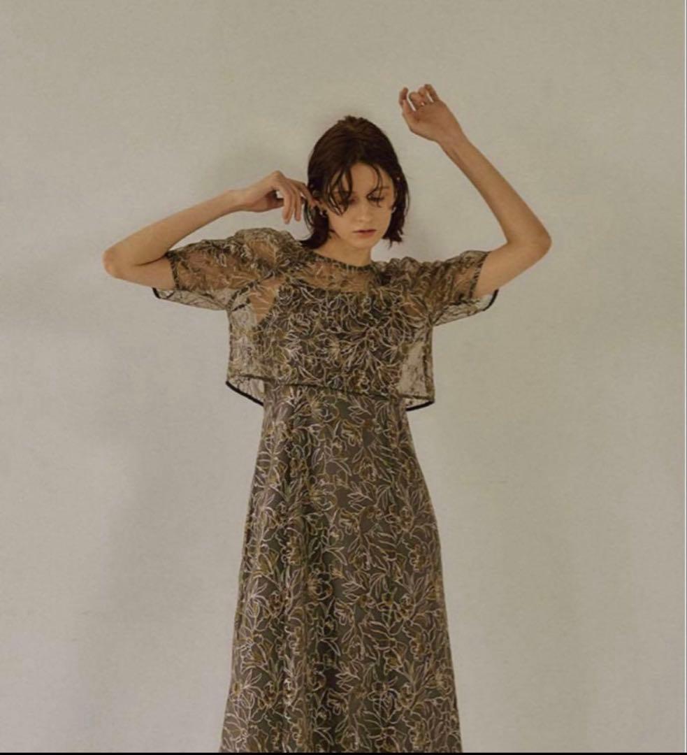 LE'RURE レースレイヤードドレス　チャコール