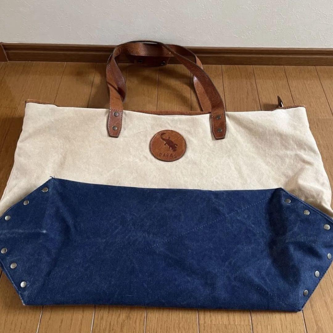パパス　プラス　コットン×レザー　トートバッグ