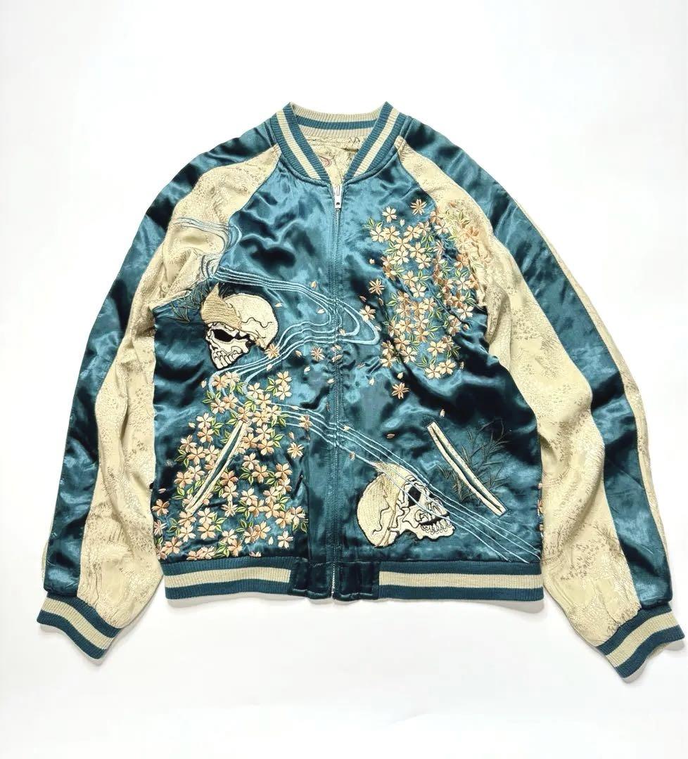 極美品】花旅楽団 桜 髑髏 リバーシブルスカジャン M 極美品】花旅楽団 桜 髑髏 リバーシブルスカジャン M