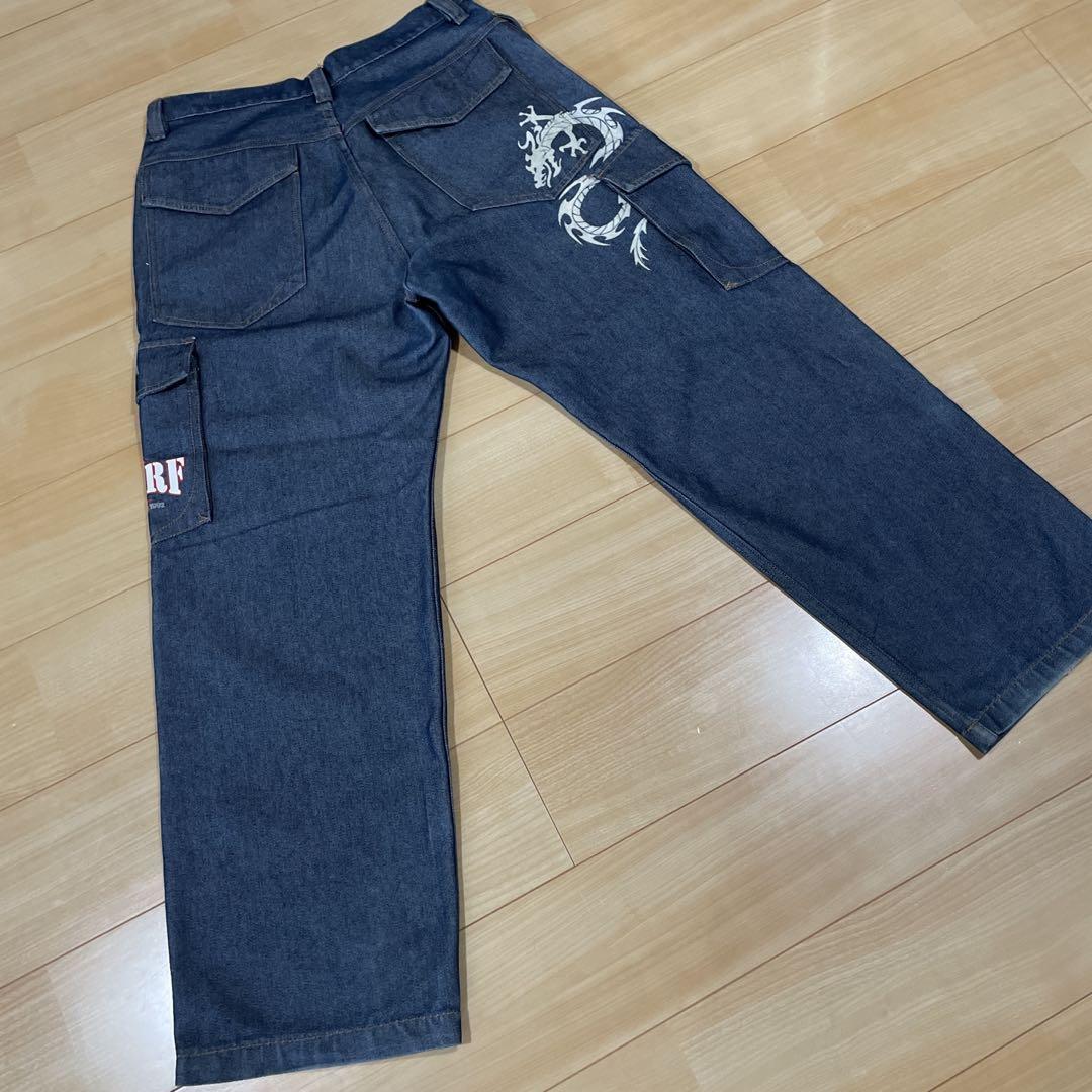 PJ Surf カーゴパンツ ダークブルー バギーパンツ XL シャイニーデニム