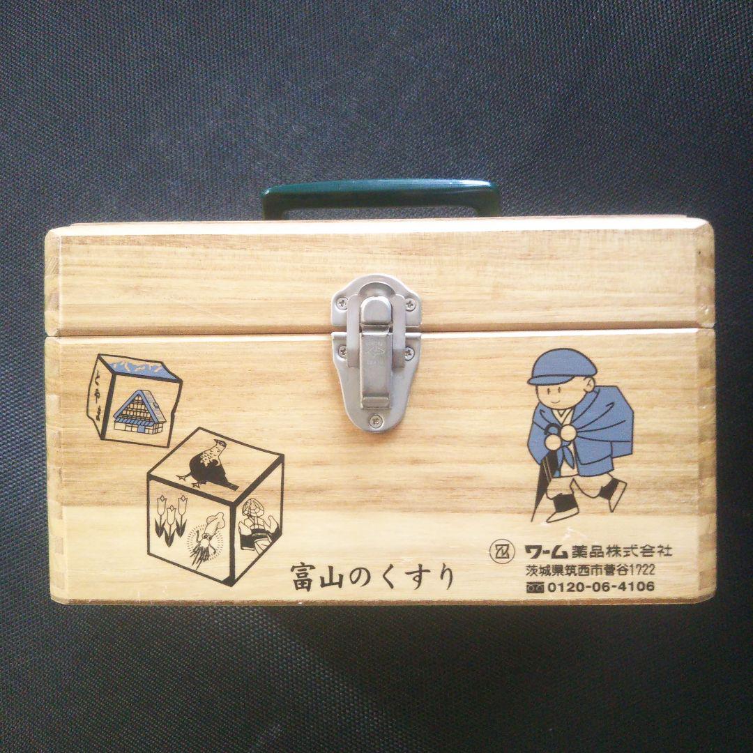 211 木製救急箱（中古品）小サイズ 富山県関連イラスト入 薬箱
