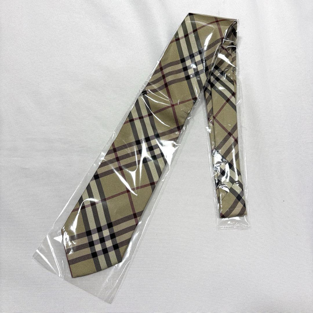 美品 BURBERRY バーバリーロンドン 金タグ ノバチェック柄 ネクタイ