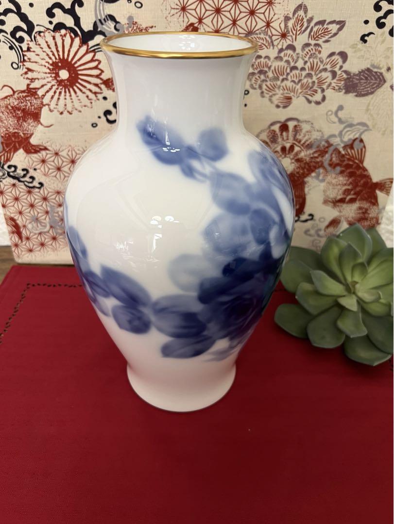 大倉陶園　花瓶　ブルーローズ　28cm