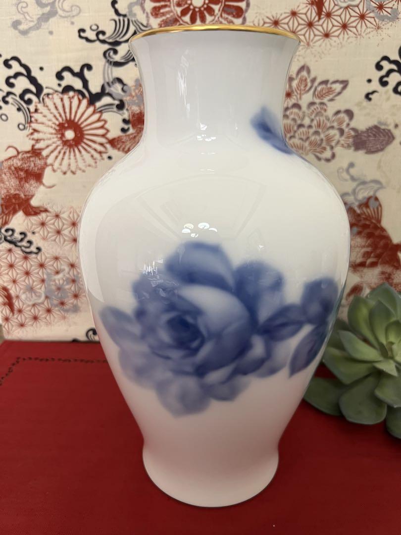 大倉陶園　花瓶　ブルーローズ　28cm