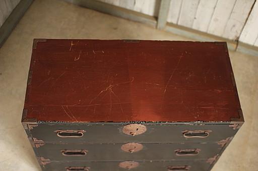 丸金具庄内箪笥 3段 タンス 収納 古家具 古民家 時代家具