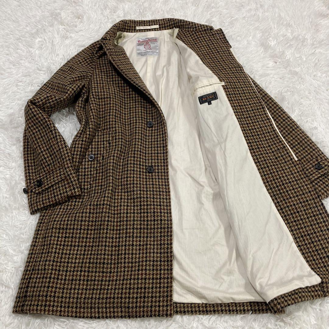 極美品✨ビームスプラス ハリスツイード ツイード バルカラーコート 千鳥柄 XL