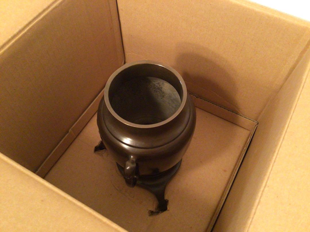 ◉薄端・銅製花器◉唐金製◉山水・花入・三足・銅器・生花・華道・池坊◉未使用品