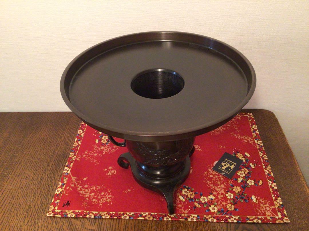 ◉薄端・銅製花器◉唐金製◉山水・花入・三足・銅器・生花・華道・池坊◉未使用品