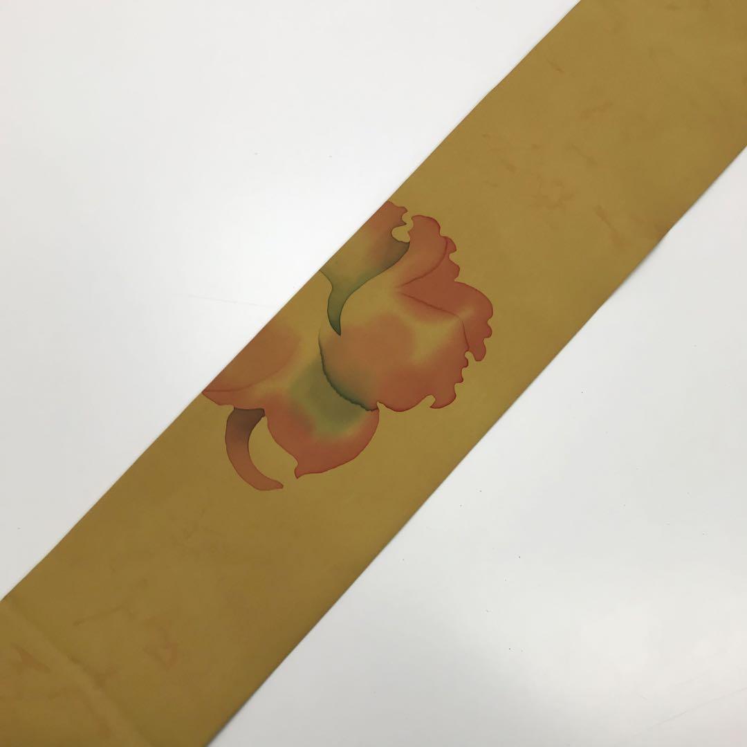 名古屋帯 塩瀬 花模様 濃卵色 KO-1340