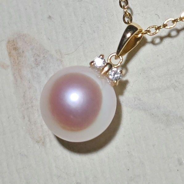 豪華 9.1mmあこや真珠花珠❣️K18金ダイヤモンドペンダント アクセサリー