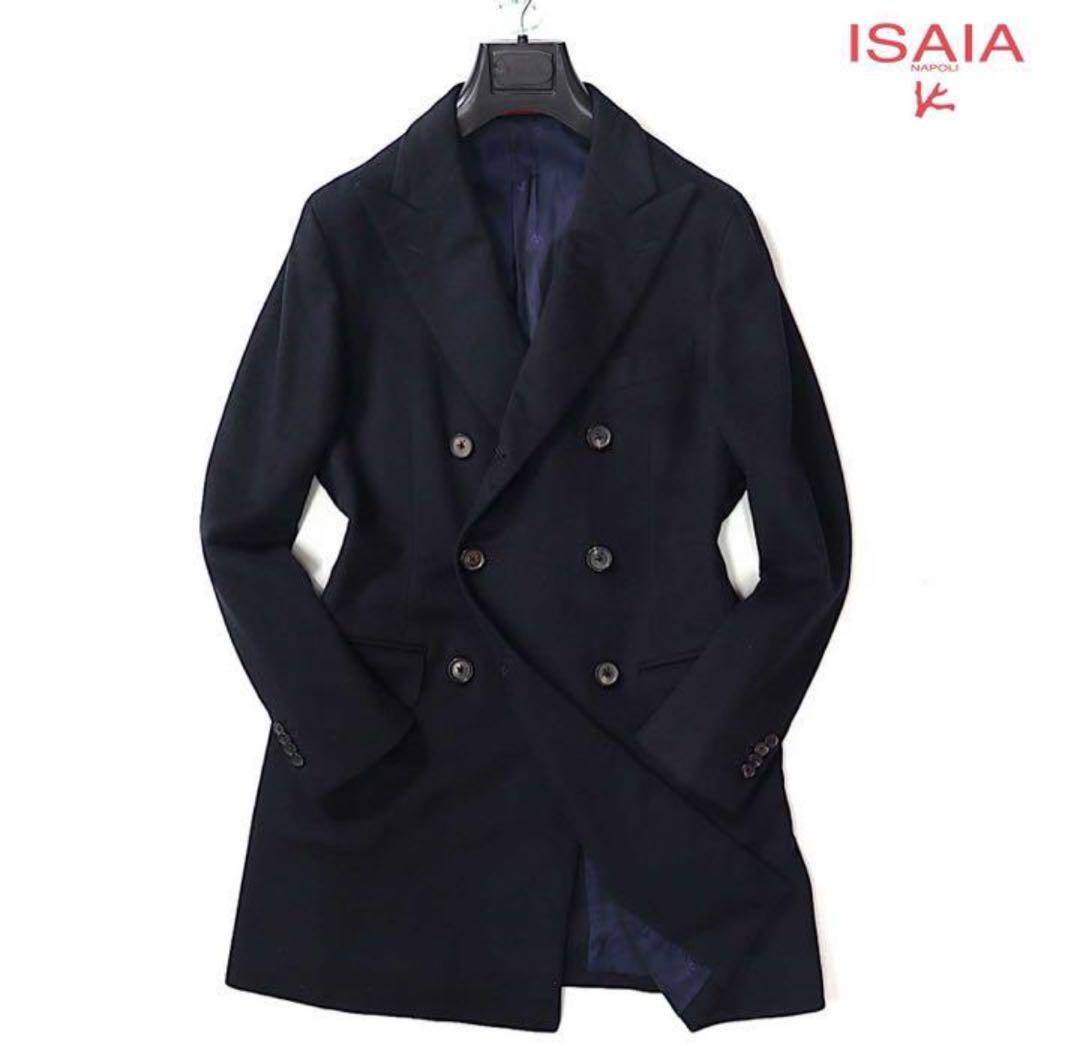 ISAIA ネイビー ダブルチェスターコート カシミア100 ISAIA ネイビー ダブルチェスターコート カシミア100