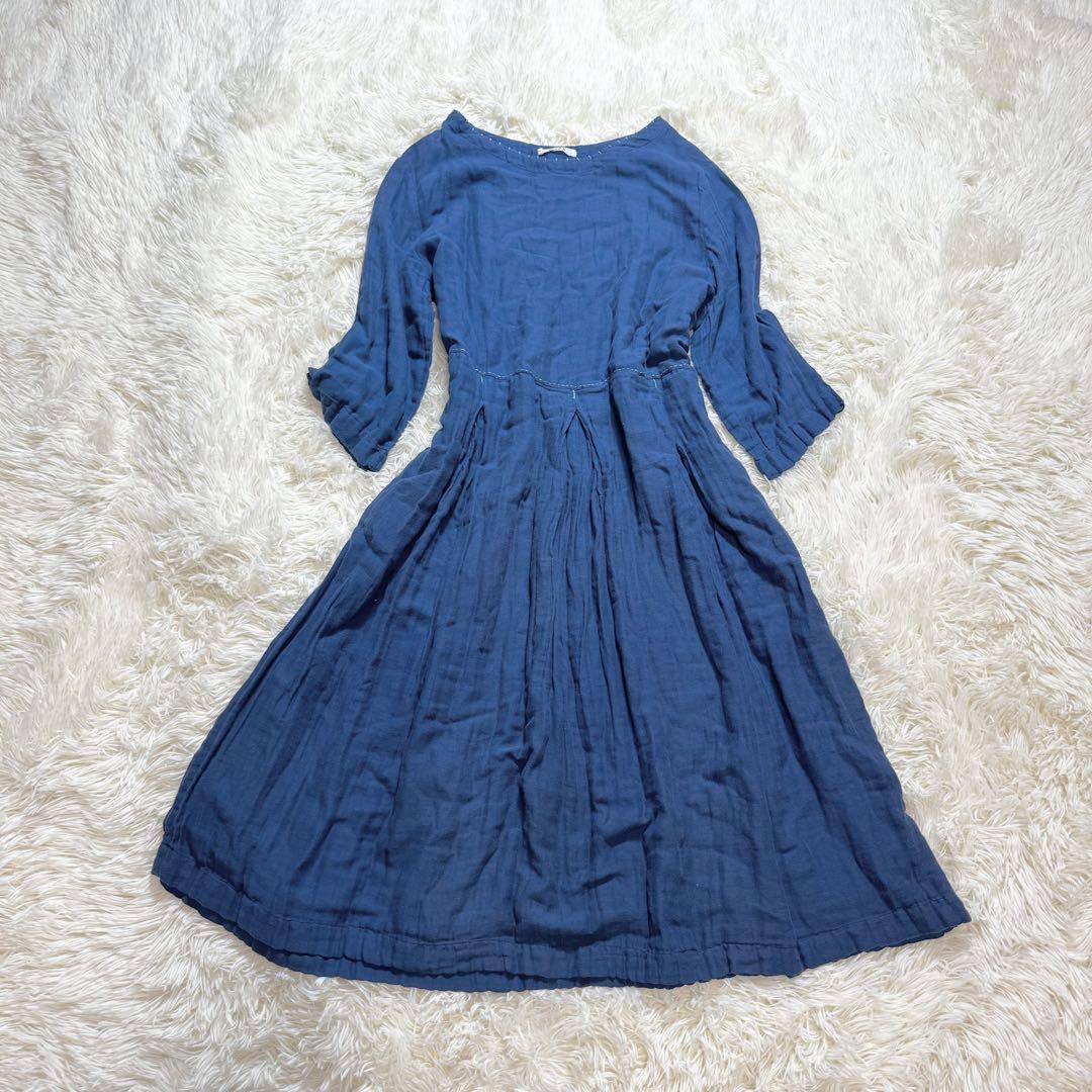 ヤラ　ロングワンピース　ひざ丈ワンピース　ステッチ　刺繍　ギャザー　フレア