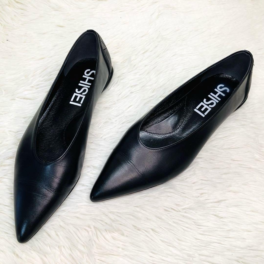 春早割 シーセイ 37 極美品】SHISEI ポインテッド ブラック パンプス トゥ 靴