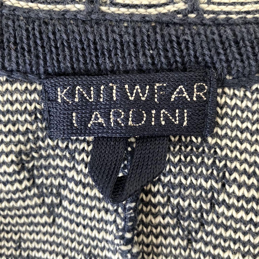 LARDINIラルディーニ・ニットJKT総柄・ネイビー×グレー・サイズS（46）