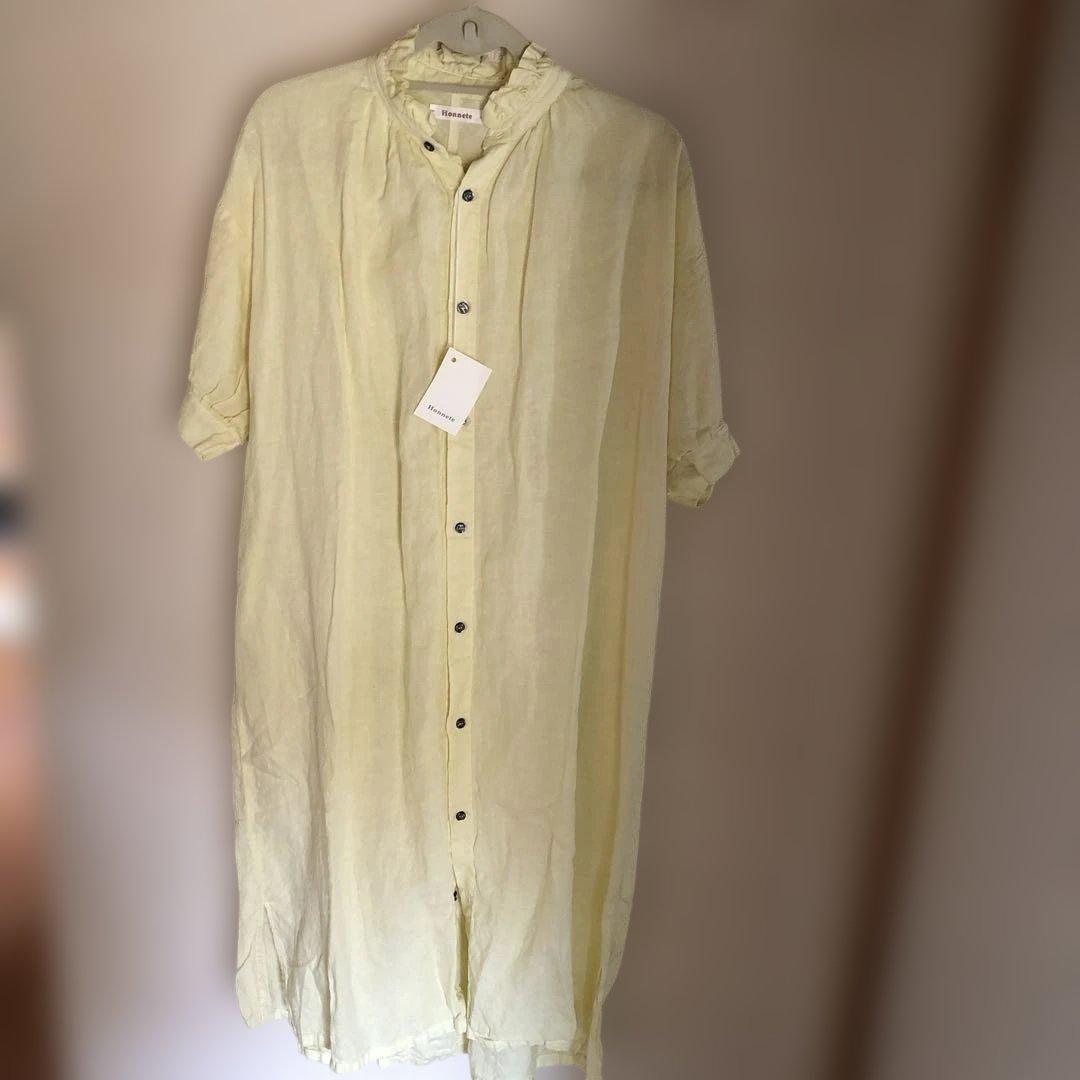 新品　Honnete オネット　フリル　ギャザー　ワンピース　麻　半袖