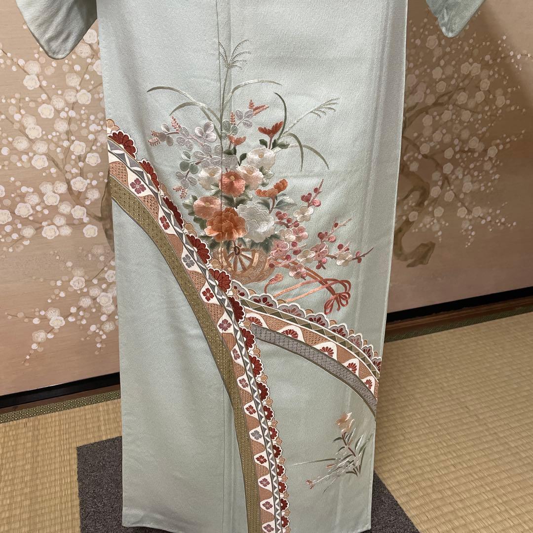 正絹 水色刺繍付下げ 高級美品 正絹 水色刺繍付下げ 高級美品