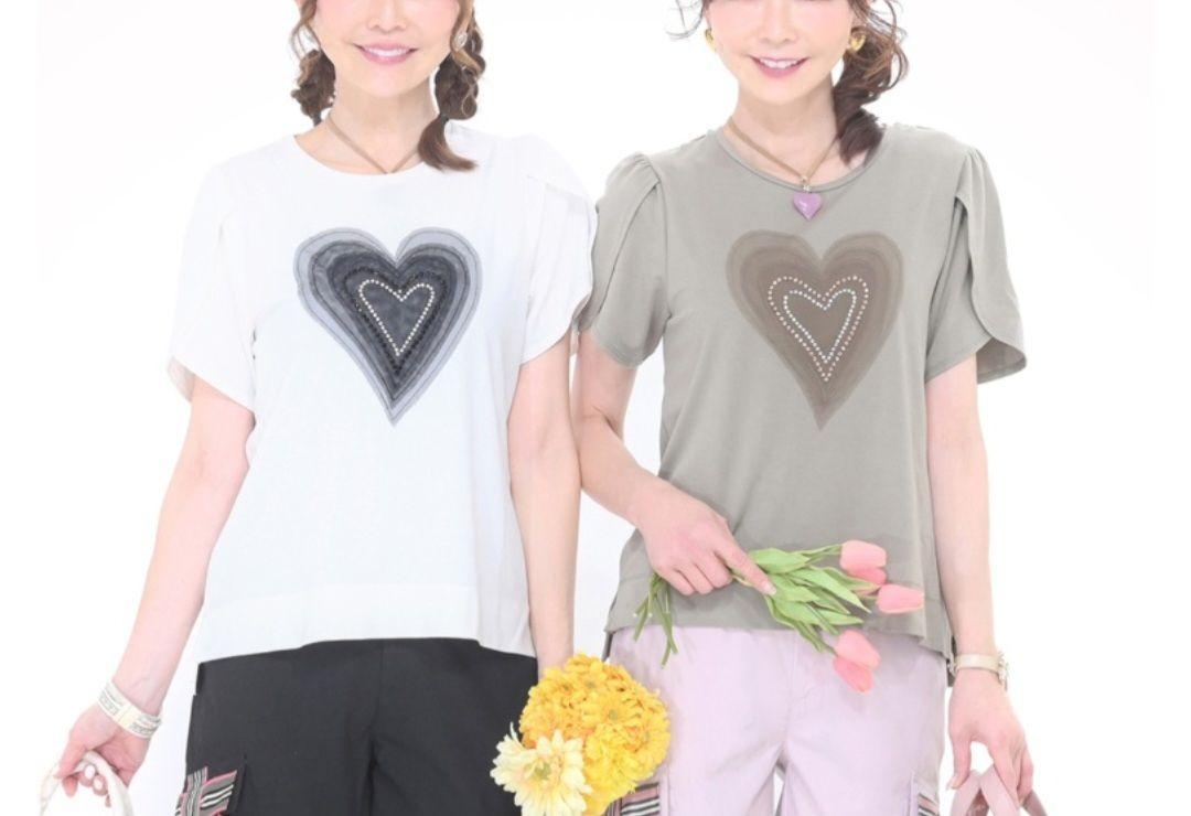 【新品】&LOVE アンドラブ　QVC 半袖Tシャツ　ハート　大きいサイズ　3L アンドラブ キラキラハートチュールTシャツS 新品未使用 &Love