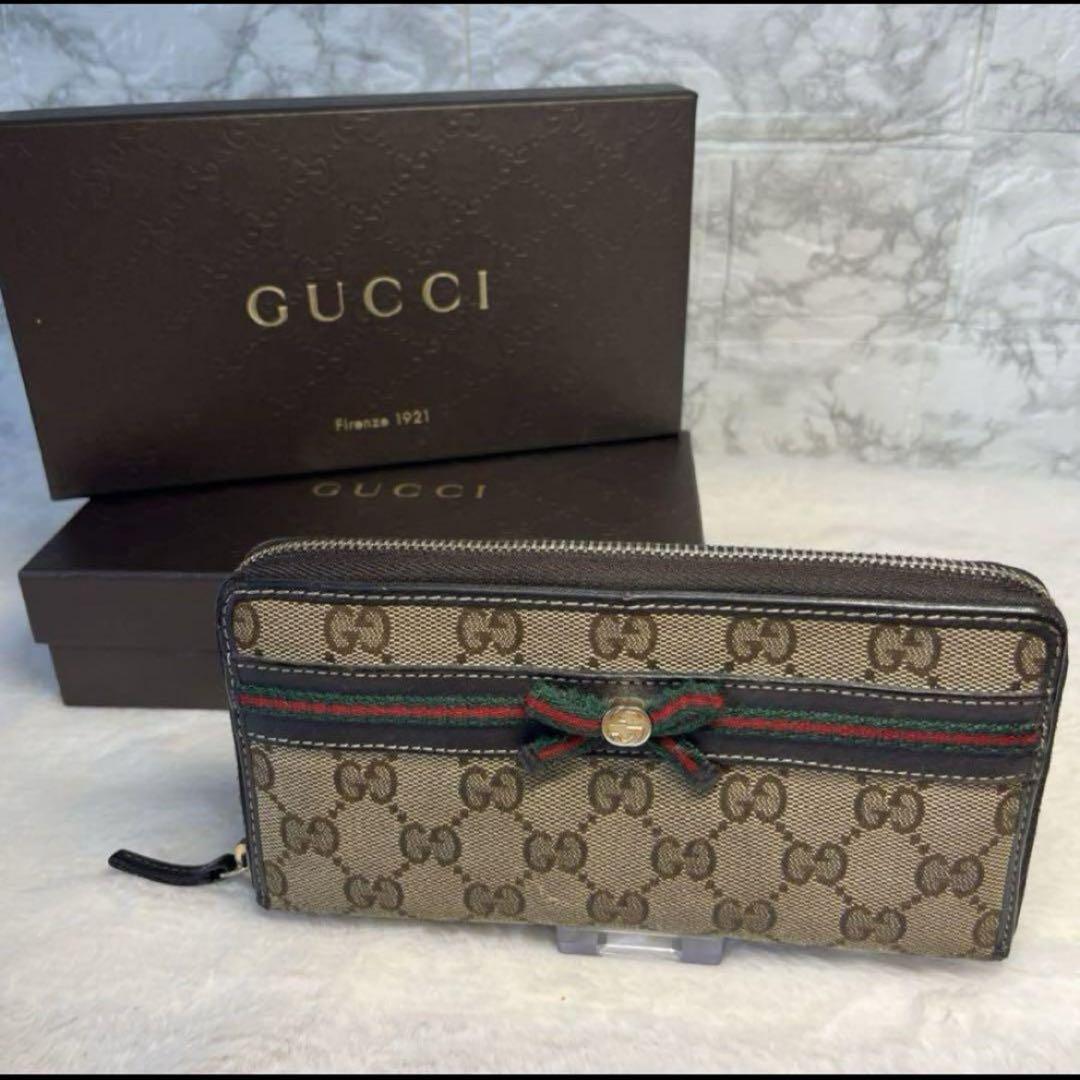 GUCCI GGキャンバス 長財布 リボン付き - メルカリ