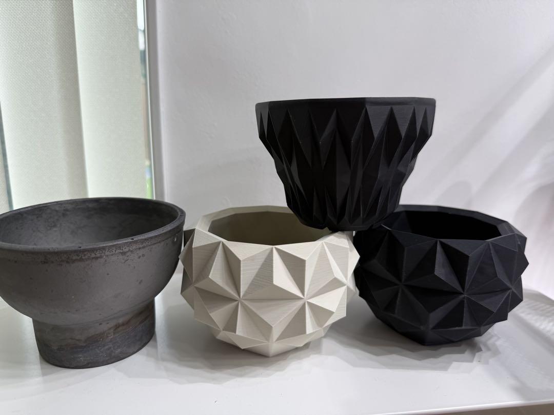 3Dプリンター鉢3点　陶器鉢1点　合計 4点セット
