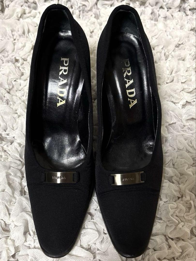 【楽ギフ_包装】 プラダPRADA テスートナイロン黒24cm / 7 チャンキーヒール8c 靴