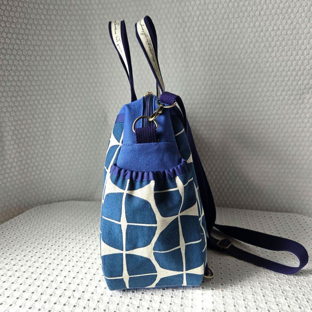 ボストン3way バッグ（L）　北欧幾何学模様×帆布　ハンドメイド