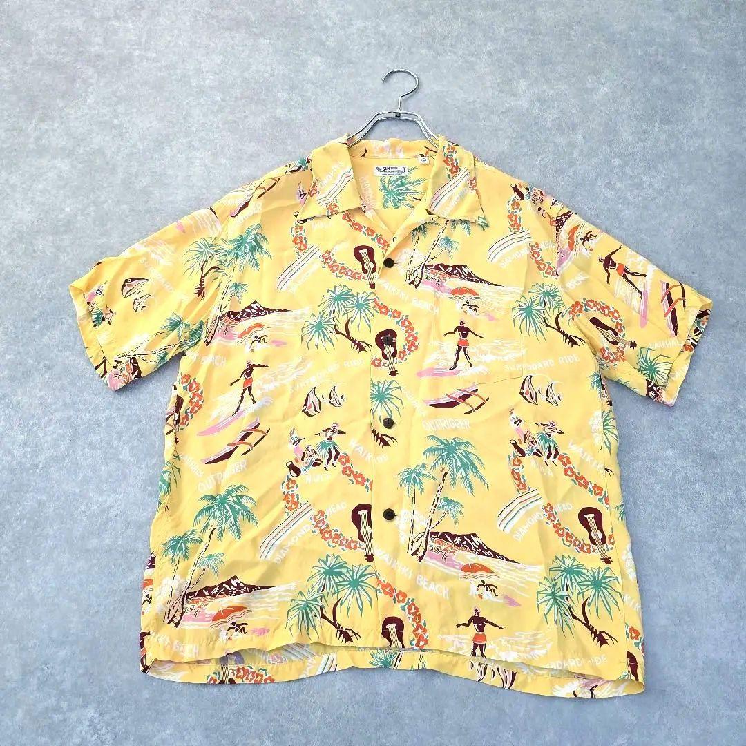 復刻ヴィンテージ 美品 サンサーフ(L)アロハシャツ 総柄 半袖シャツ イエロー