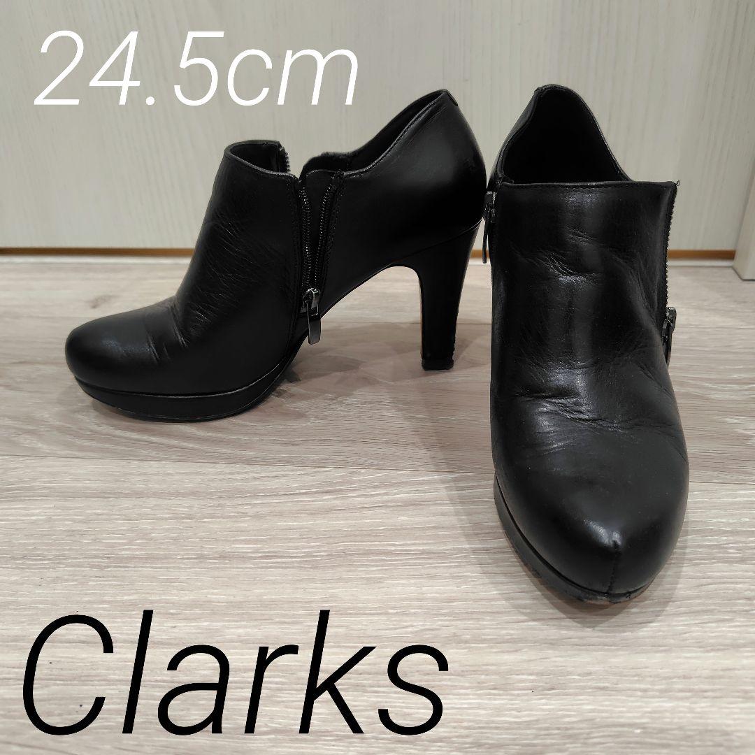 Clarks クラークス　黒レザーブーティ ジッパー 高ヒール　ショートブーツ