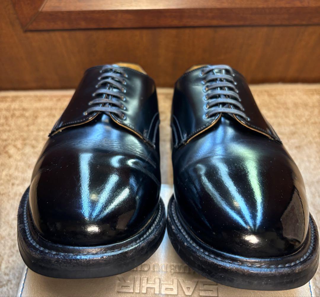 美品　REGAL プレーントゥ　25 黒　ガラスレザー　雨可能