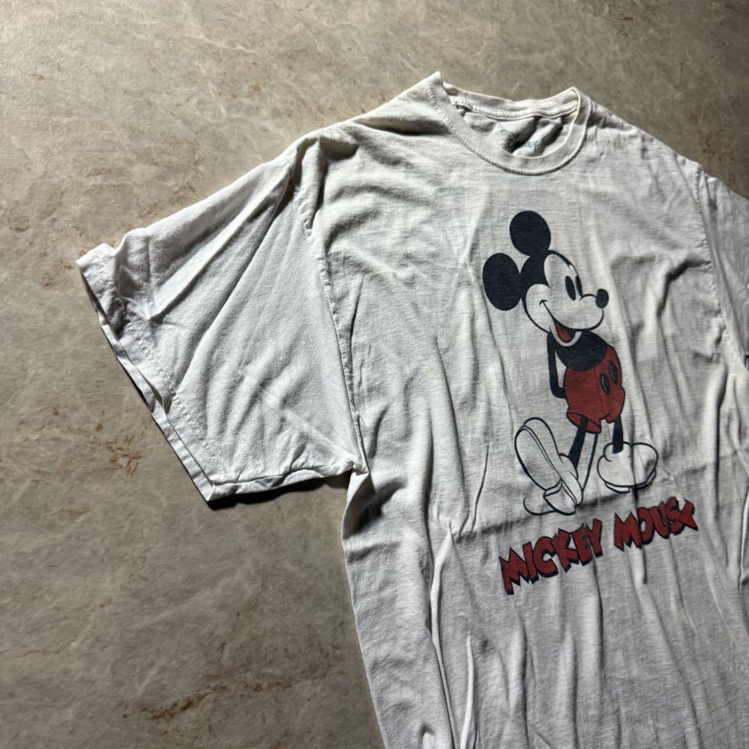 Disneyミッキー両面プリント半袖TシャツunisexホワイトCBOY一点物