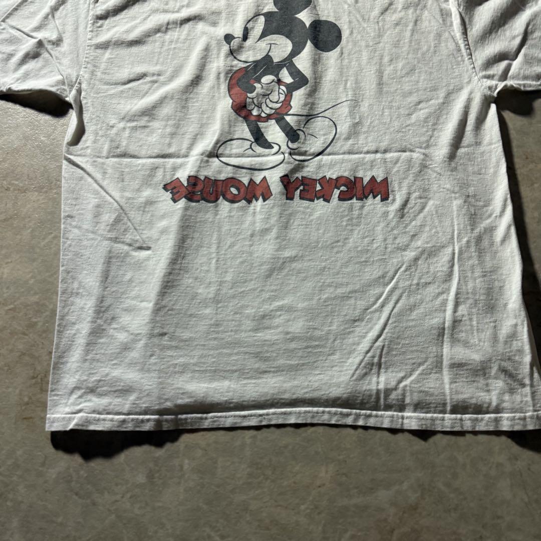 Disneyミッキー両面プリント半袖TシャツunisexホワイトCBOY一点物