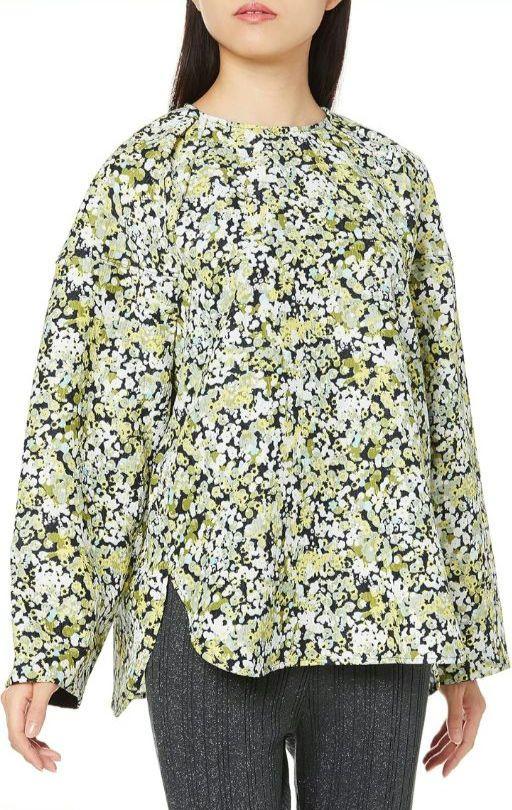美品 ミラオーウェン 袖切替デザインラグランスリーブブラウス 草花 ボタニカル