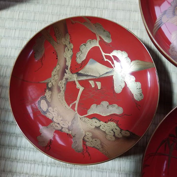 得価在庫 時代 朱塗三宝と松竹梅鶴亀五段盃 WnMiC-m92605096345 金蒔絵 低価超激得