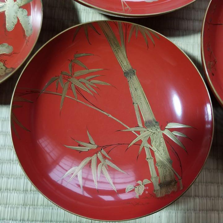 得価在庫 時代 朱塗三宝と松竹梅鶴亀五段盃 WnMiC-m92605096345 金蒔絵 低価超激得
