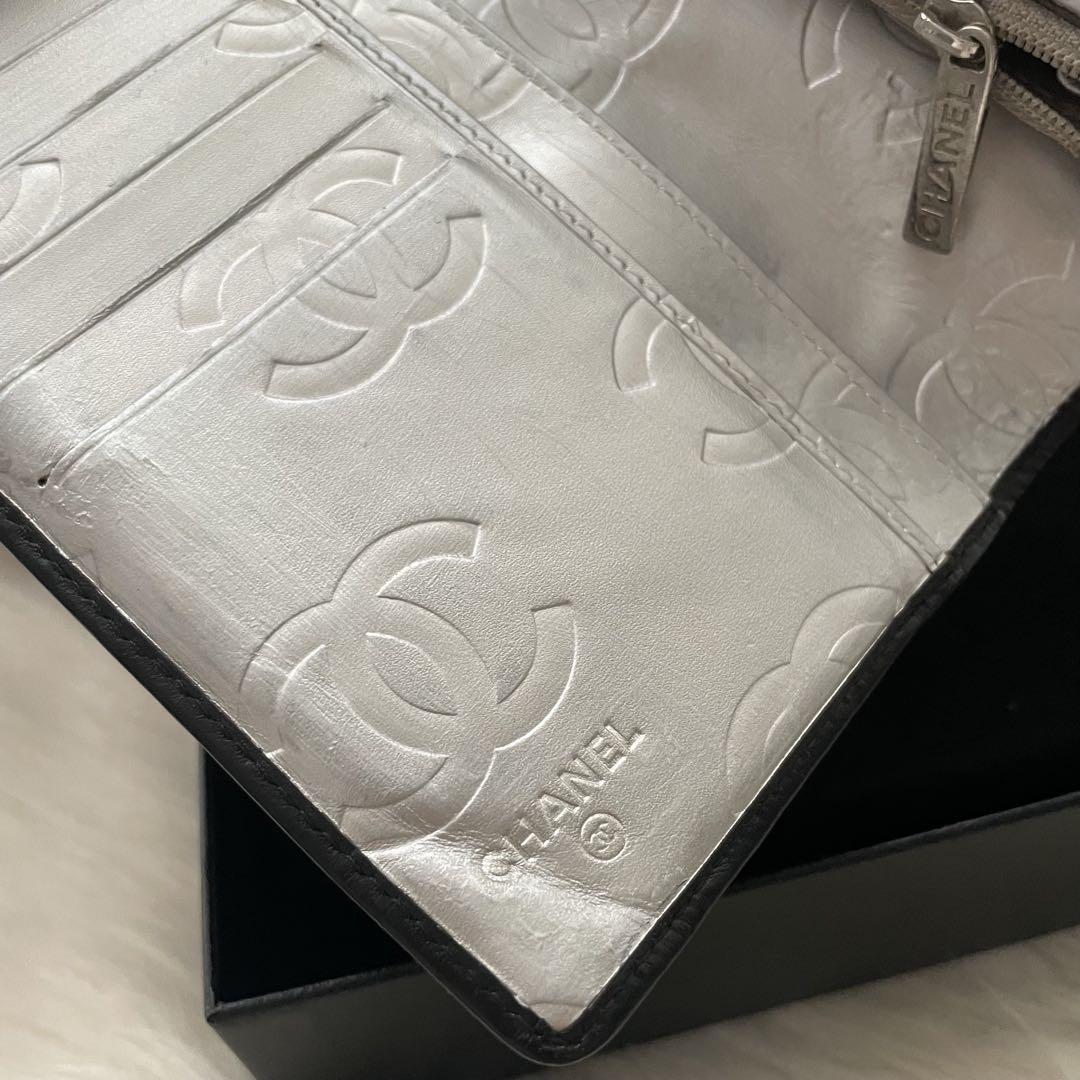 シャネル CHANEL 二つ折り 長財布 カンボン ココマーク シルバー 黒