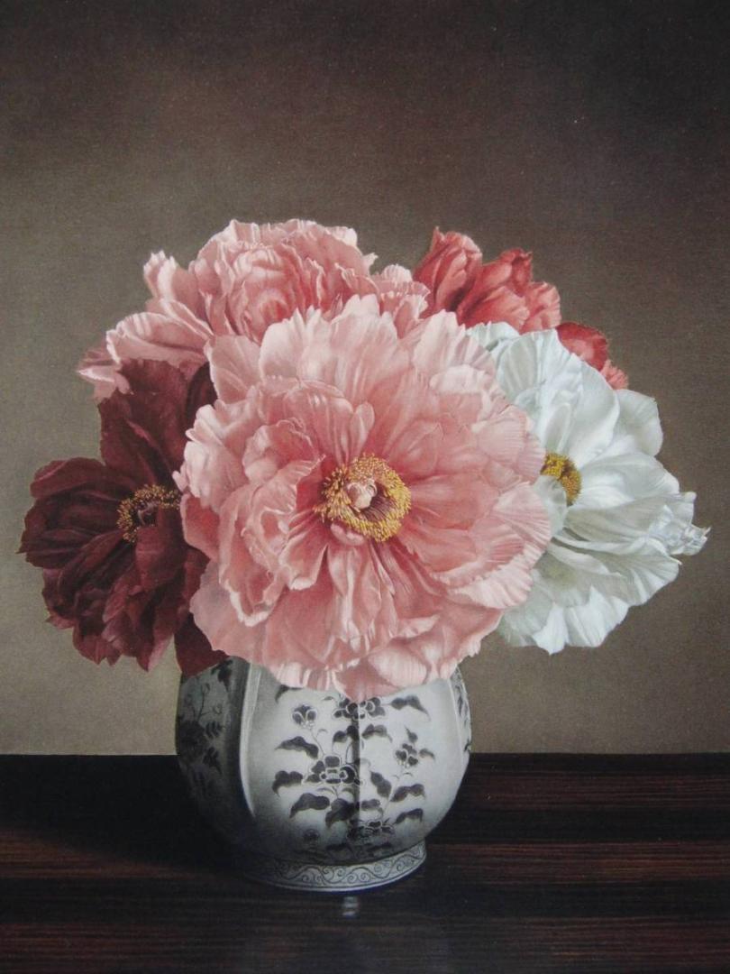 山中雅彦、【釉裏紅花生けの牡丹】、希少な額装用画集より、美品、新品額装付 山中雅彦、【釉裏紅花生けの牡丹】、希少な額装用画集より、