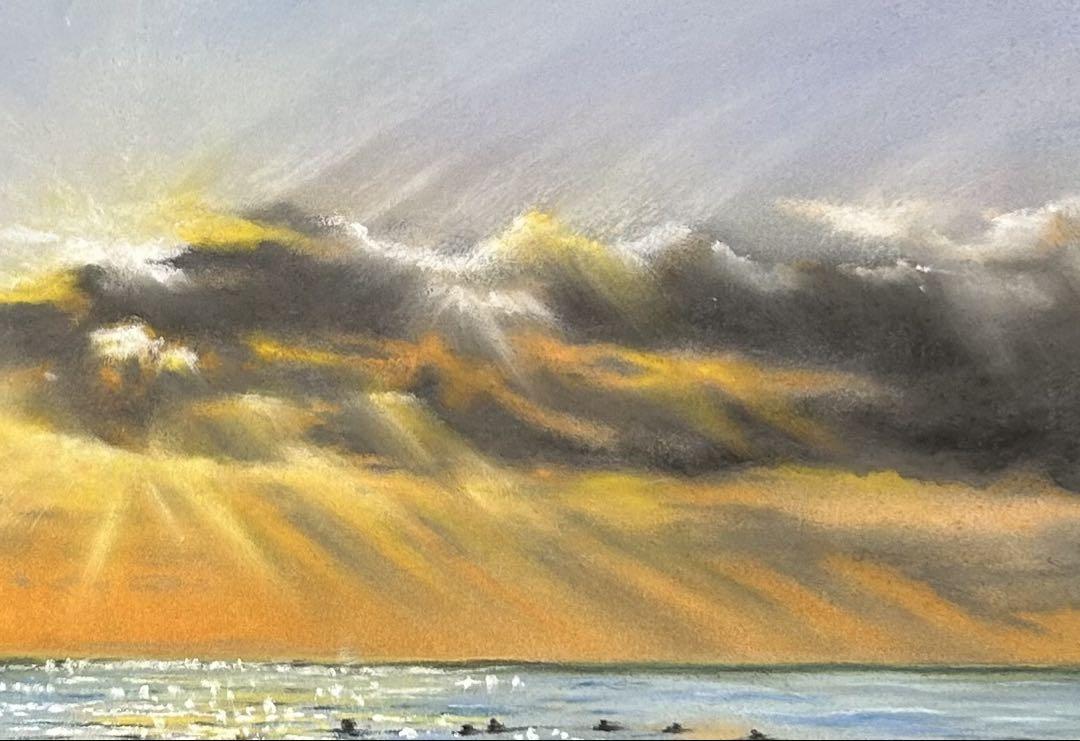 海とサーフィンのパステル画 原画