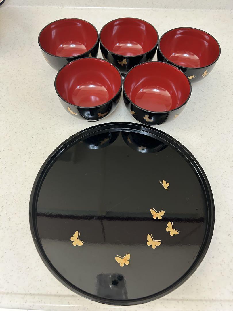 漆器 椀 花と蝶のデザイン