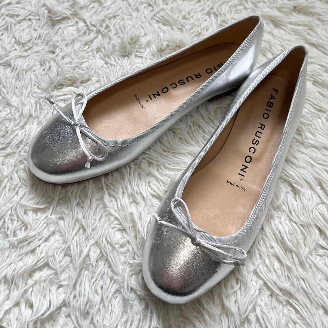 級 FABIO RUSCONI パンプス レザー バレエ 37 リボン24cm FABIO RUSCONI