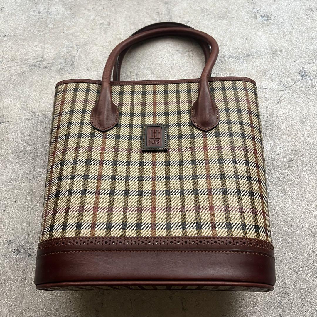 【極美品】DAKS ダックス PVC レザー トートバッグ バケツ チェック総柄