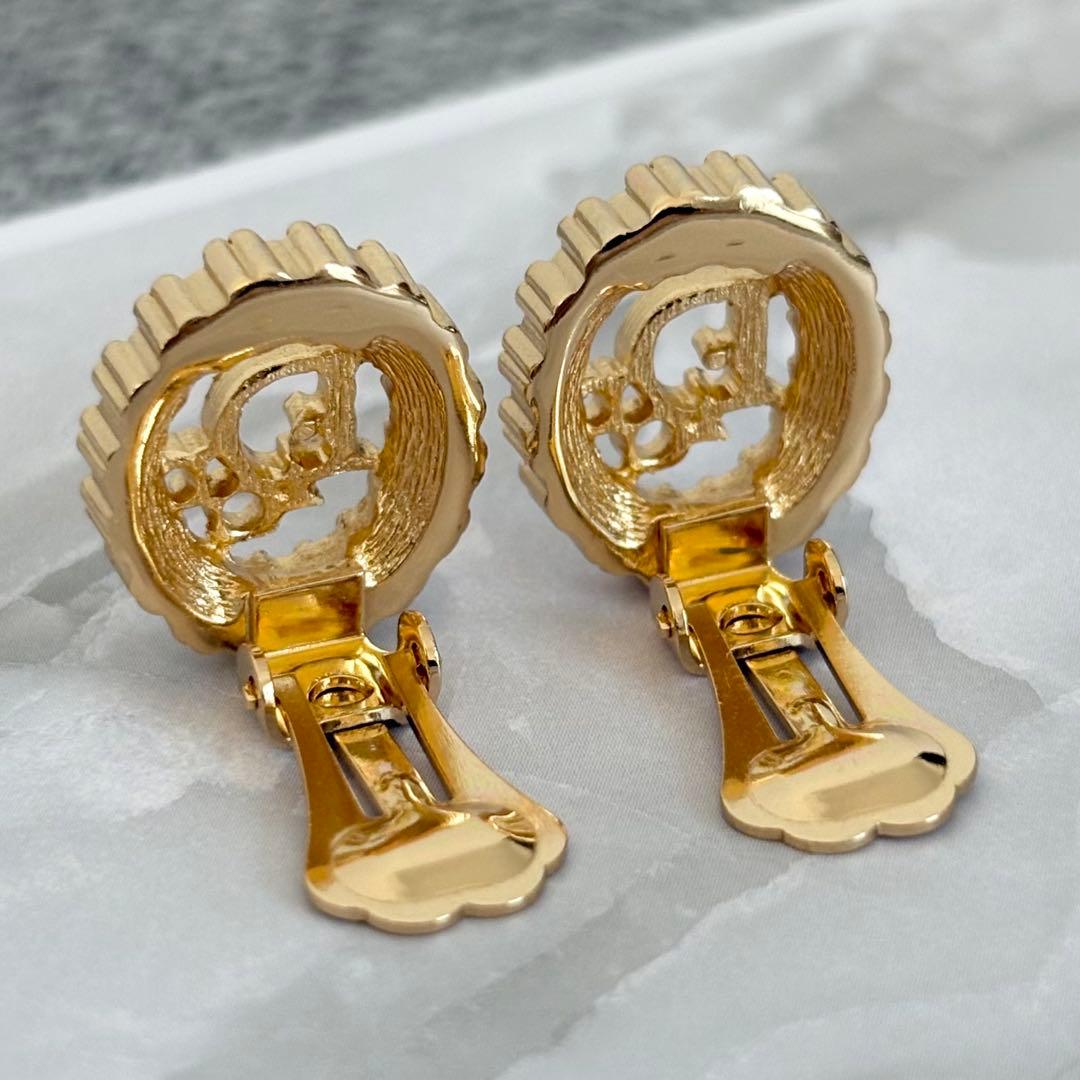 【極美品】Dior✨イヤリング ディオールロゴ オーバルラインストーンdm232