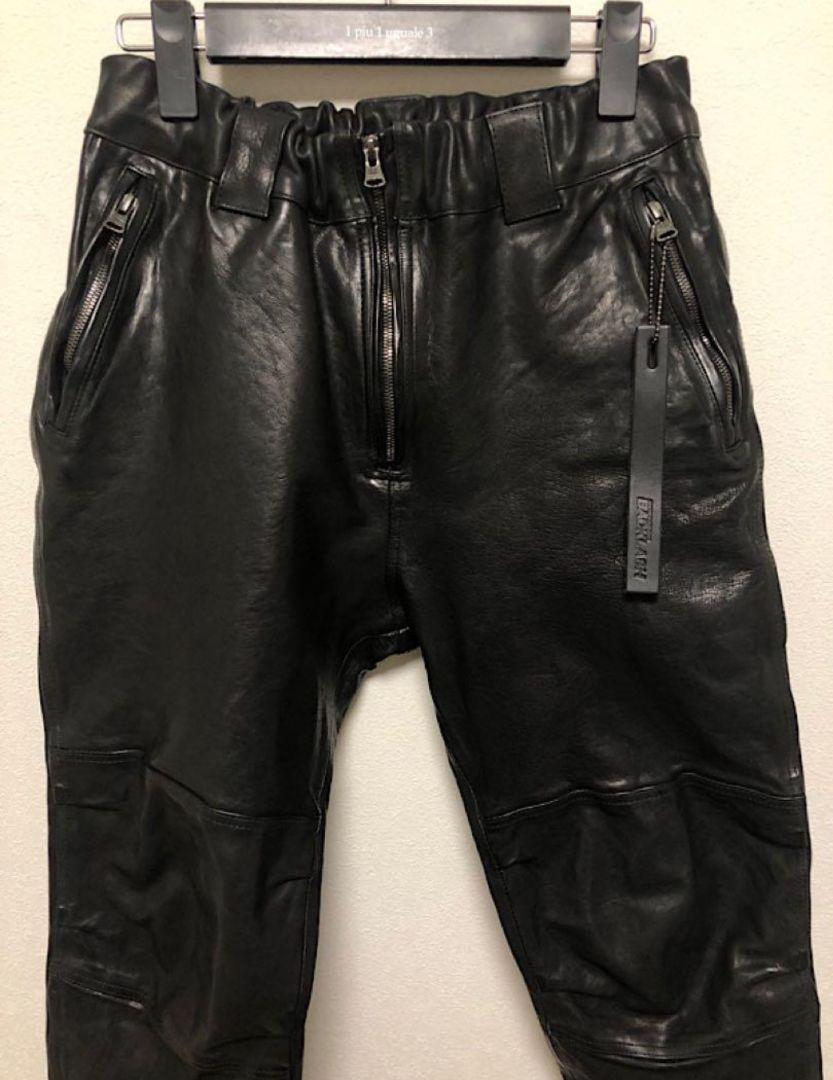 美品バックラッシュMARYAMイタリーキップ製品染めレザージョグパンツ黒