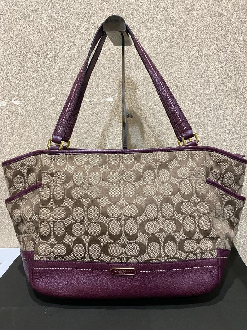 鑑定済 COACH コーチ トートバッグ キャンバス シグネチャー ベージュ