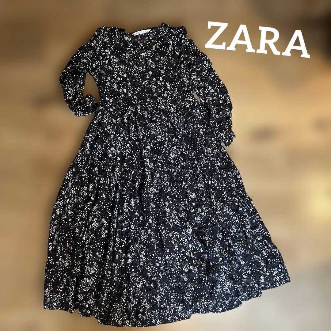ZARA 花柄ワンピース 黒 ロングワンピース マキシ - メルカリ