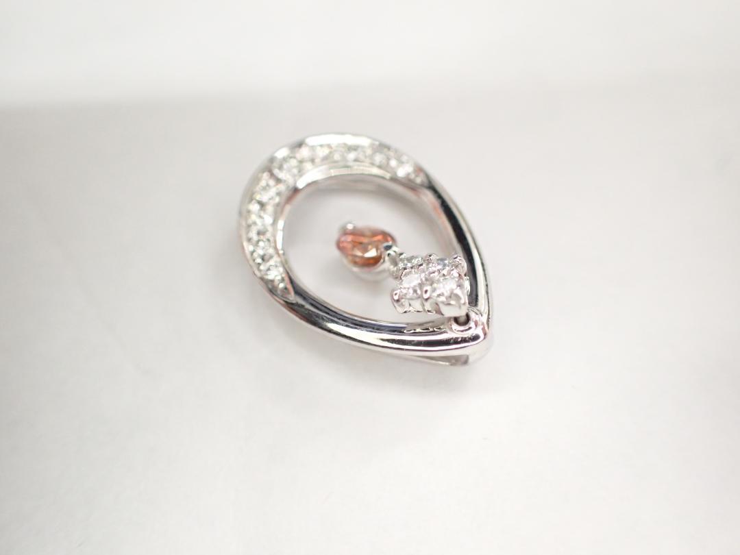 6/美品 K18WG オレンジダイヤ0.208ct デザイン ペンダントトップ