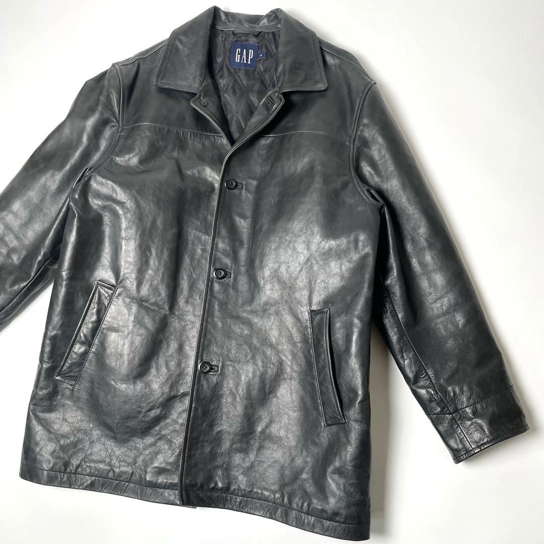 【牛革】GAP レザージャケット 黒 L カーコート 本革 ブラック